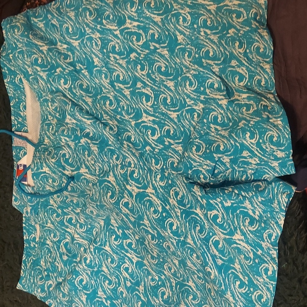 Wavy cool blue 90s retro mesh lined swim trunks